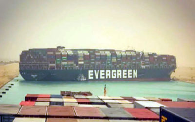 Suez Canal blocked after large container ship runs aground